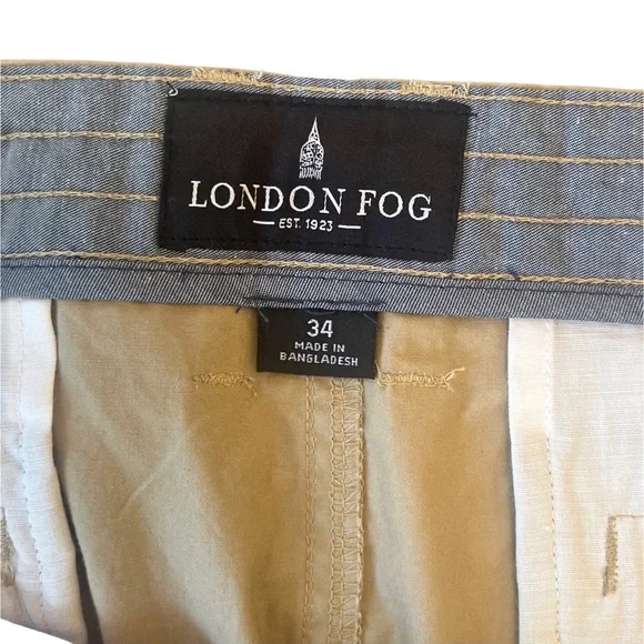 London Fog Shorts Color: Ash Stone Flat Front Chino Tan NWT Men’s Size 34 - Picture 4 of 15
